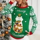 thumbnail image 3 of Suéter de Navidad para mujer, suéter feo con estampado de gato de dibujos animados, cuello redondo, Tops gruesos sueltos de punto, otoño e invierno, 2024, 3 of 4