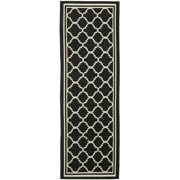 SAFAVIEH Courtyard Alina Geometric Quatrefoil Indoor/Outdoor Runner Rug, Black/Beige, 2'3" x 5'