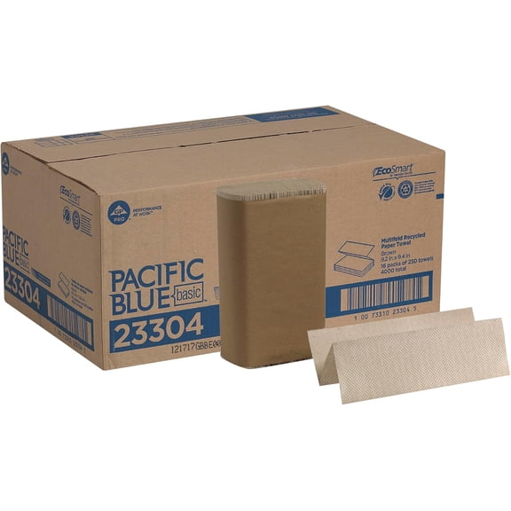 Pacific Blue Basic Recycled Multifold Paper Towels (Previously branded Envision) by GP PRO (), Brown, 23304, 250 Towels Per Pack, 16 Packs Per Case