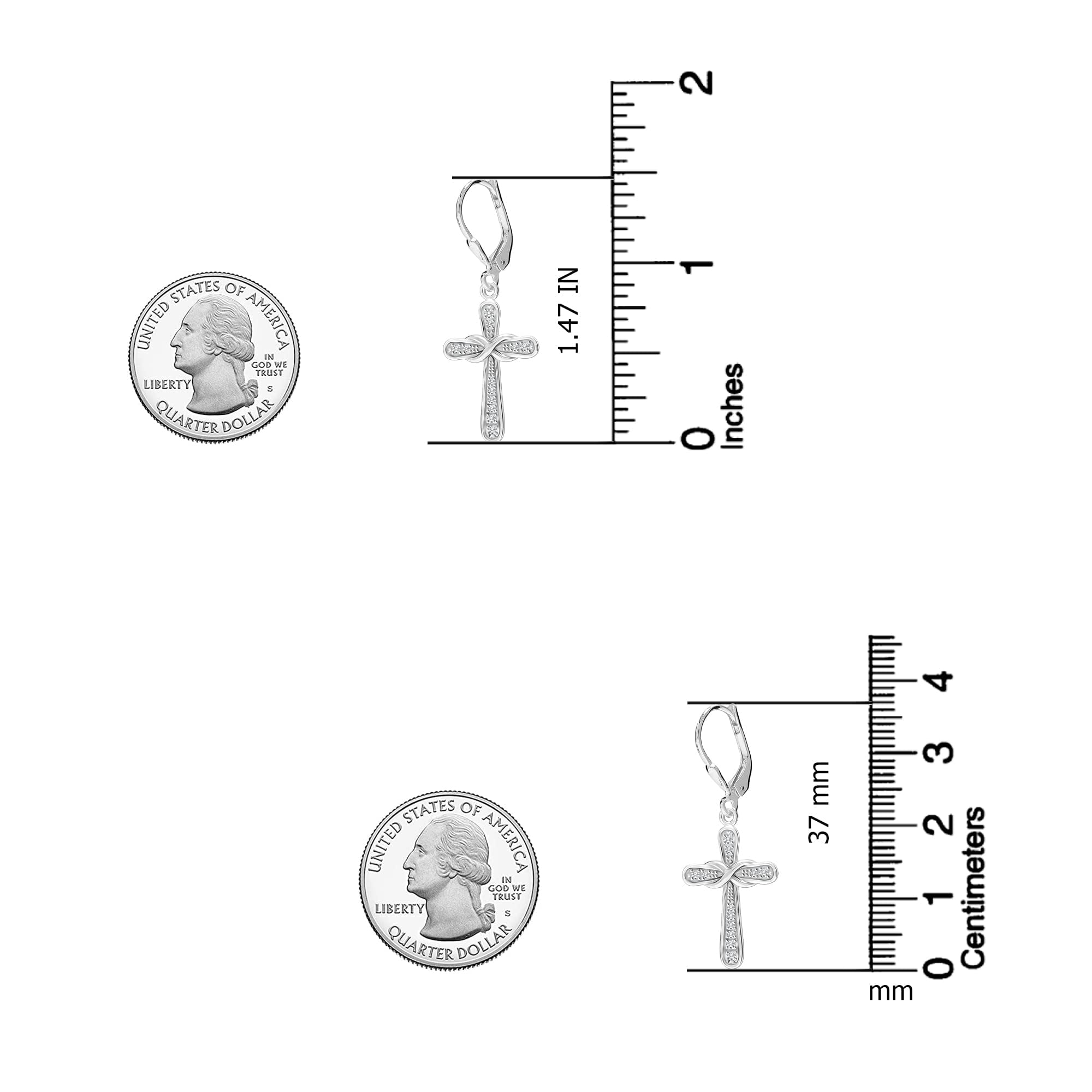 LeCalla 925 Sterling Silver Jewelry Rhodium Plated Infinity Lever Back Cross Dangle Drop Earrings for Women and Teen 37MM