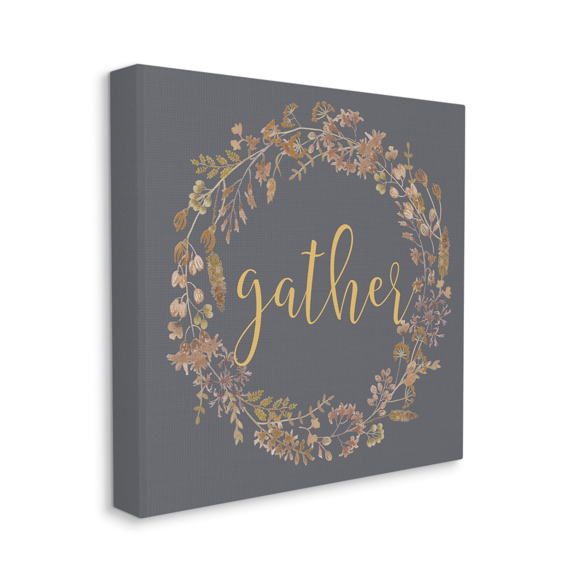 Stupell Industries Gather Calligraphy Rustic Autumn Botanical Blooms Wreath Graphic Art Gallery Wrapped Canvas Print Wall Art, Design by Lettered and Lined