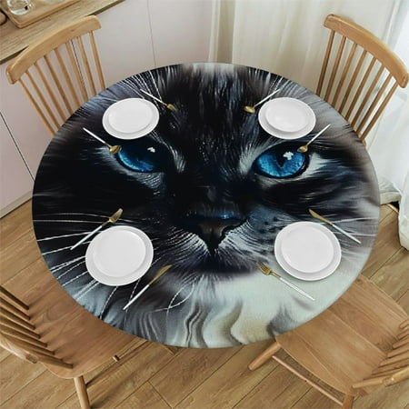 

Palnkart Cute Cat Round Table Cover Stain Resistant Washable Indoor Outdoor Tablecloth Kitchen Dining Wedding Parties Picnic Camping 100% Polyester 42-46