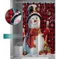 thumbnail image 4 of Snowman Christmas Red Shower Curtain for Bathroom, Cute Snowman Holding Candle Farmhouse Decor Xmas Shower Curtain, 72x72 Inch Buffalo Plaid Waterproof Fabric Bath Decor Shower Curtain with Hooks, 4 of 6