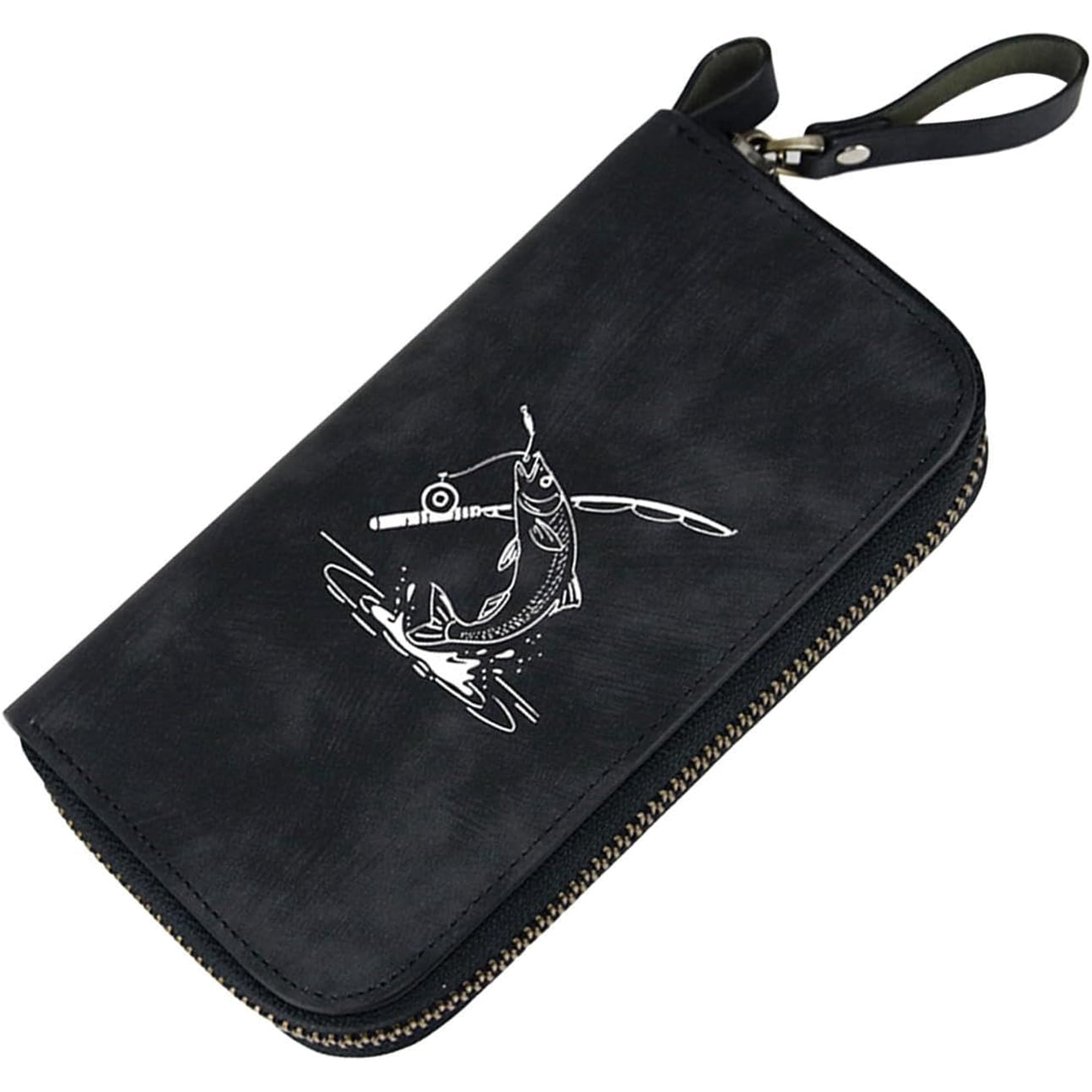 Fishing Tackle Organizer PU Leather Tool Case Holder Black Durable Storage Box for Hooks Lures and Small Fishing Tackle Bag