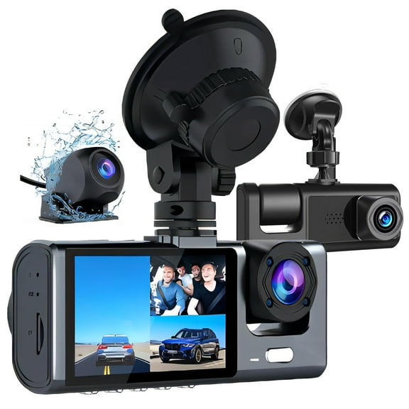 NIFFPD 3 Channel Dash Cam Front and Rear Dash Camera for Cars, Parking Mode, Parking Monitor, Loop Recording