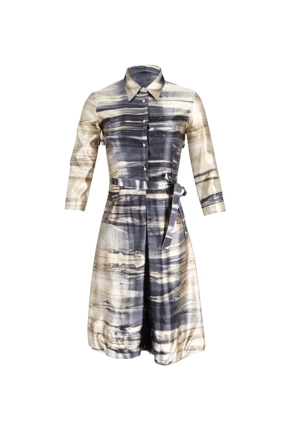 Pre-Owned Prada Belted Printed Shirt Dress in Multicolor Silk