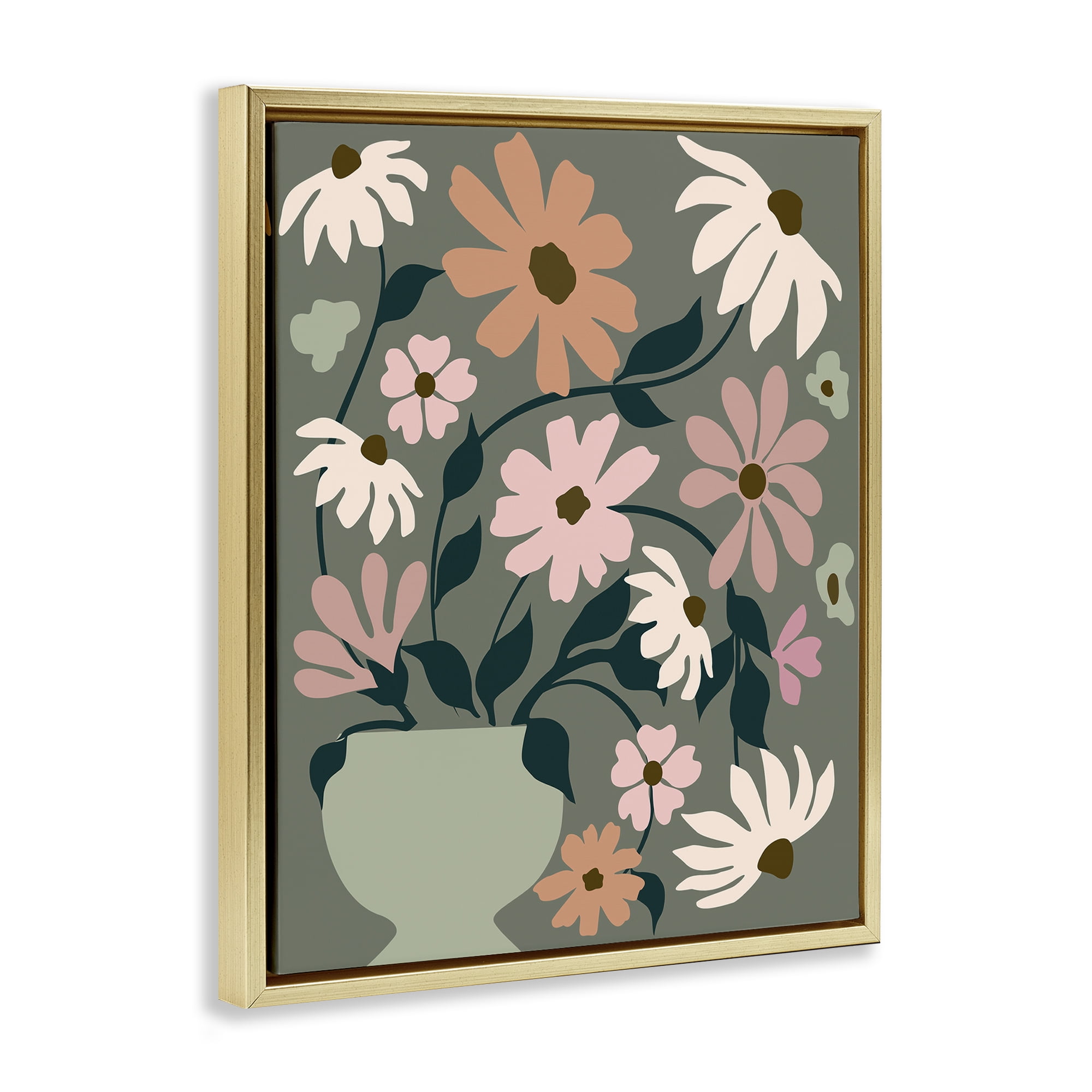 Stupell Industries Gerbera Daisy Bouquet Botanical & Floral Painting Gold Floater Framed Art Print Wall Art, 25 x 31
