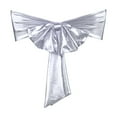 thumbnail image 2 of Gallickan Chair Back Decor, Stretch Ribbon Bow with Gold Embossed Floral Pattern, No-Iron Party Chair Sash for Wedding, Banquet, and Festive Gathering Decorations, Silver, 2 of 6