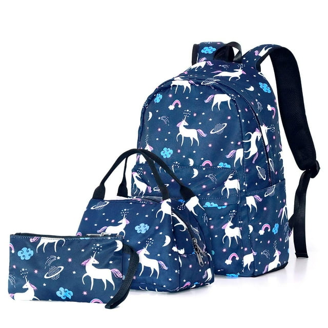 Unicorn School Bag Set, Soft Polyamide Bag Waterproof Lightweight Laptop Backpack Lunch Bag Pencil Case for Students Office Workers