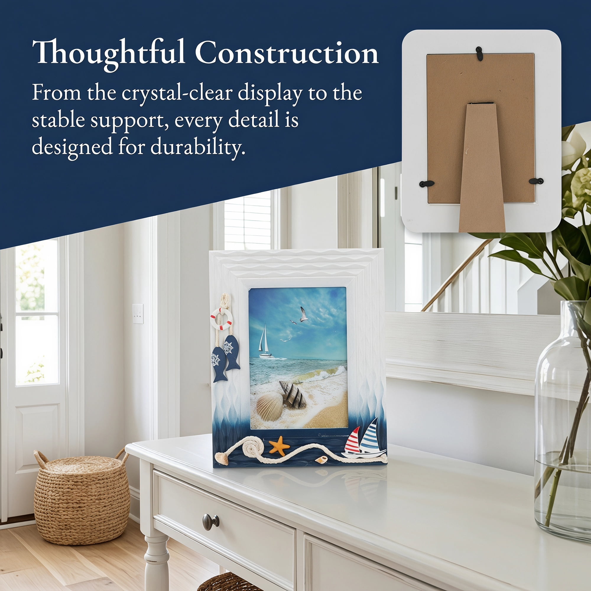 Unique Bargains Coastal Seashell Ocean Shell Photo Frame Horizontal Ocean 5" x 7"