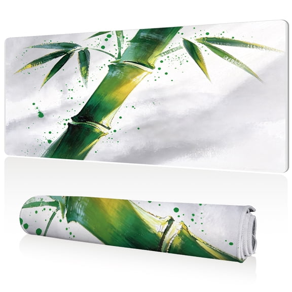 LIVEKEY Mouse Pad 80x40cm Extra Large Non Slip Stitched Durable Easy Clean Green Bamboo Ink Painting Pattern for Gaming Office