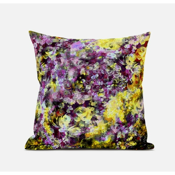 18" Purple Yellow Springtime Suede Throw Pillow