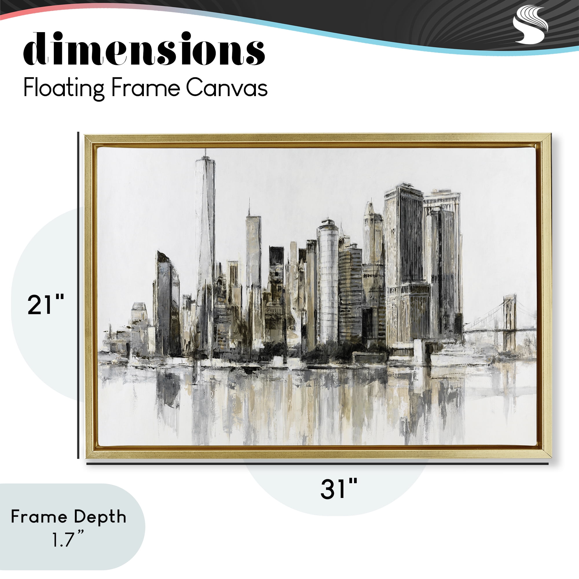 Stupell Industries Urban Skyline Reflection Gold Framed Floater Canvas Wall Art, design by Lorenzo Collective