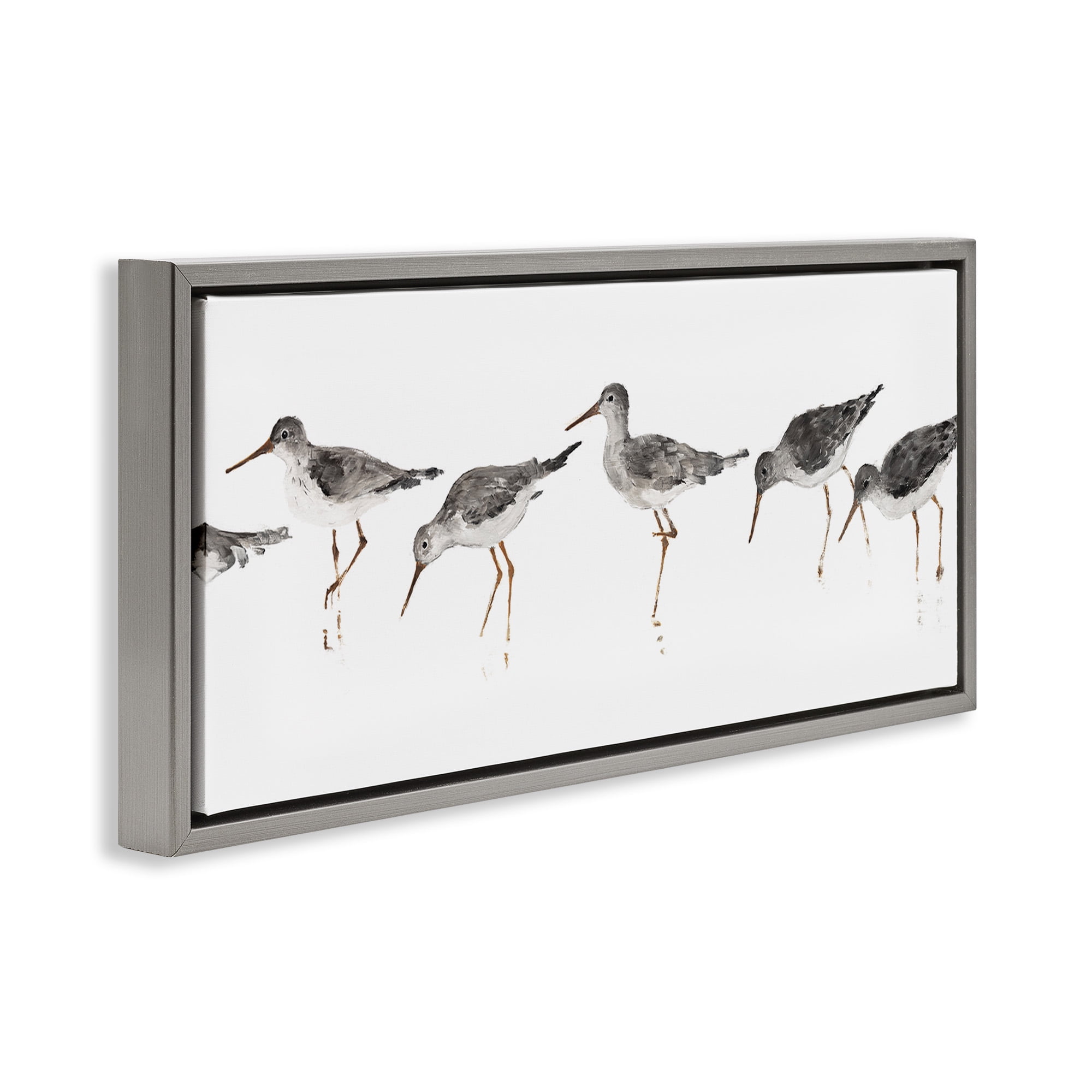 Stupell Industries Minimal Beach Bird Sandpipers Animals & Insects Painting Gray Floater Framed Canvas Art Print Wall Art, 25 x 11
