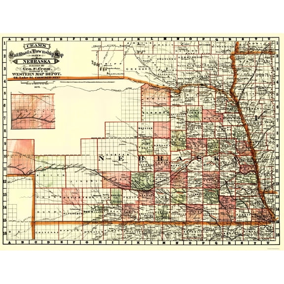 Historic State Map - Nebraska - Cram 1879 - Vintage Wall Art