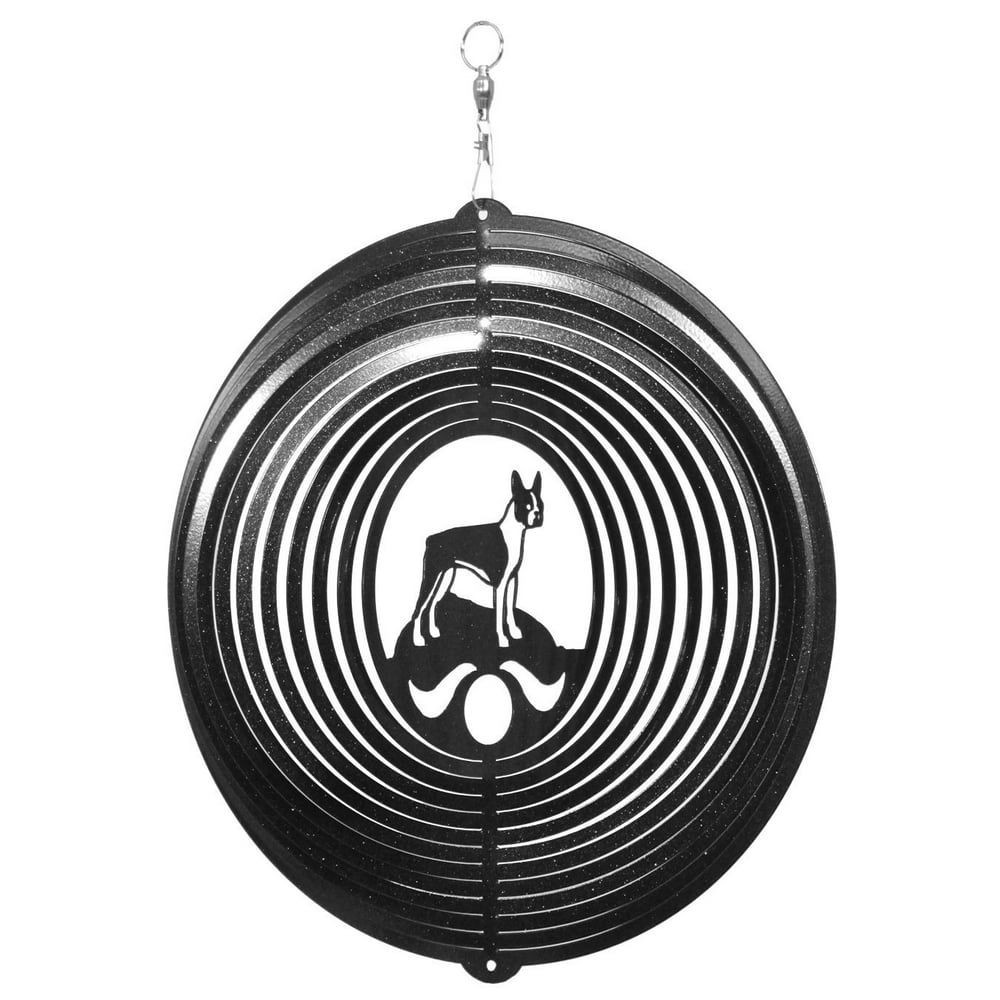 SWEN Products BOSTON TERRIER Dog Circle Swirly Metal Wind Spinner