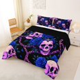 thumbnail image 2 of Homewish Spooky Skull Queen Comforter Set For Adults Teens,Blue Flowers Comforter Sets Queen,Halloween Duvet,Black Reversible,3pcs,1 Comforter and 2 Pillowcases, 2 of 7