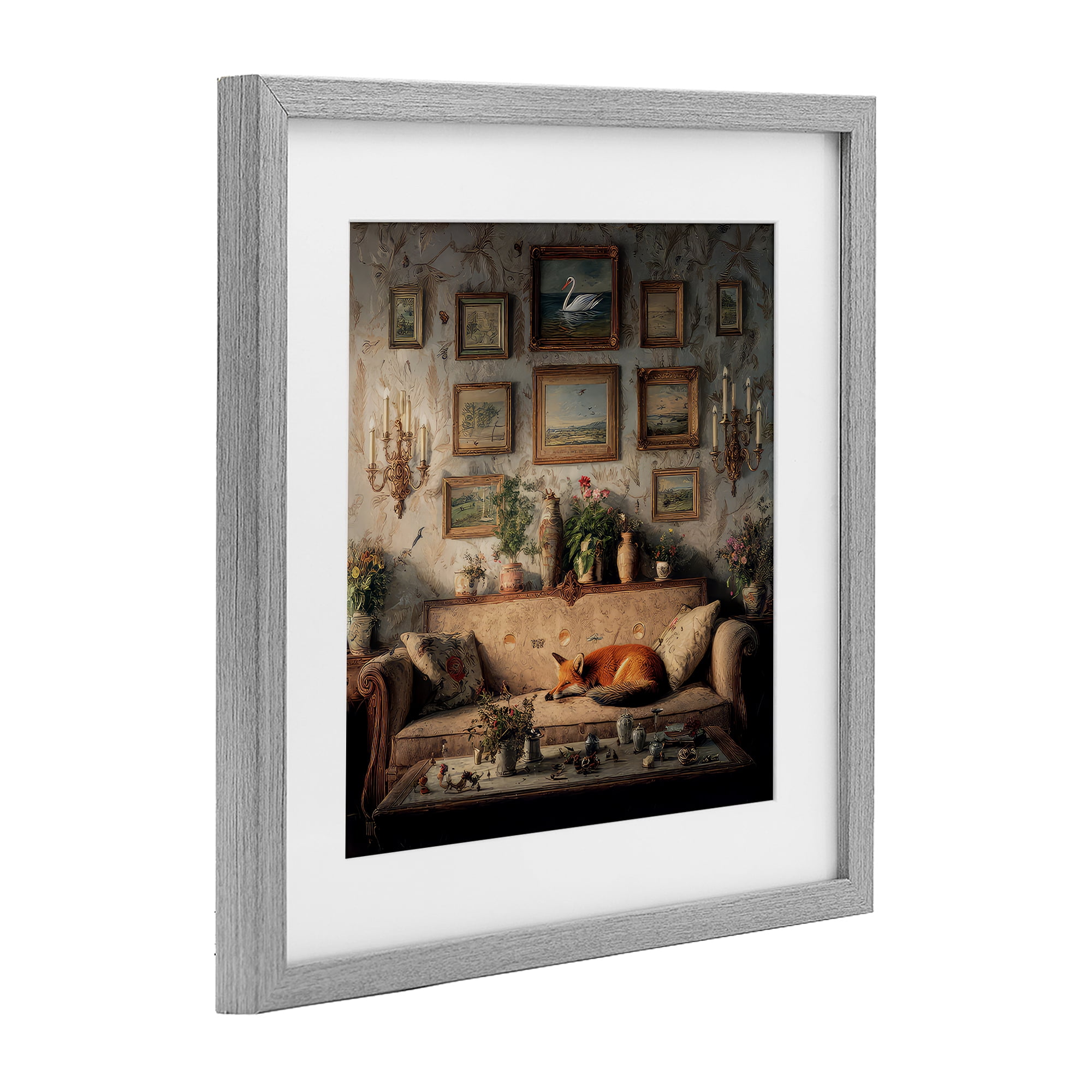 Stupell Industries Vintage Parlor with Fox Gray Framed Print Under Glass, design by The Wands Want