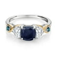 thumbnail image 2 of Gem Stone King 925 Silver and 10K Yellow Gold 3-Stone Ring Cushion Sapphire Half Moon Moissanite and Blue Diamond (1.97 Carat Cttw) (Size 8), 2 of 4