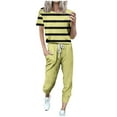 thumbnail image 2 of Baikeli Womens Summer Sets Trendy Two Piece Outfits for Women 2024 Summer Suits Striped Tops Drawstring Waist Pants Jogger Sets With Pockets 2 Piece Travel Outfits for Women, 2 of 5