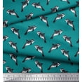 thumbnail image 2 of Soimoi Green Japan Crepe Satin Fabric Dolphin Ocean Print Fabric by the Yard 44 Inch Wide, 2 of 3