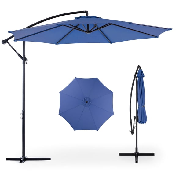 edx 10FT Offset Hanging Patio Umbrella Outdoor with Push Button Tilt & Self-Locking, Polyester Shade, 8 Sturdy Ribs, Blue