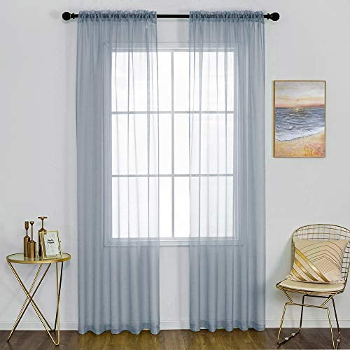 Dualife Dusty Blue Sheer Curtains 108 Inch Length For Living Room Greyish Set Of 2 Panels Window Bedroom 52x108 Inches Long Rod Pocket Top Com Dualife Dusty Blue Sheer Curtains 108, Curtains 108 Inch Length