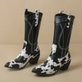 thumbnail image 4 of SACFOF Women's Western Cow Print Pull On Cowgirl Knee High Boots Block Heel Booties, 4 of 6