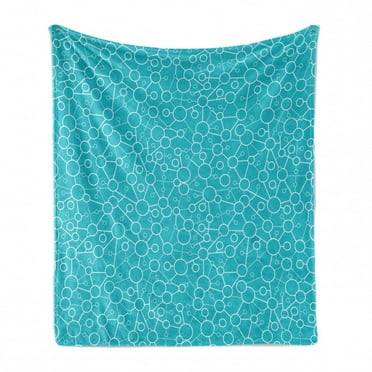 Biology Soft Flannel Fleece Blanket, Abstract Microscopic Biological Molecular Atom Structure Cells Electronics, Cozy Plush for Indoor and Outdoor Use, 50" x 70", Turquoise and White, by Ambesonne