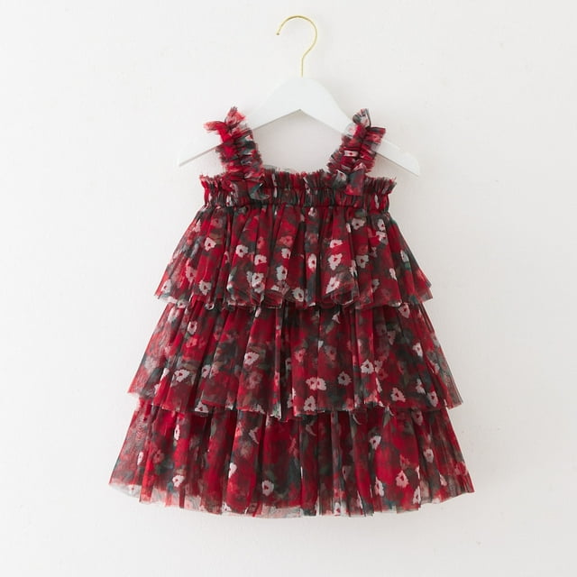 Robes pour Filles, Robes en Tulle à Volants pour Filles, Robe d'Été, Robe d'Anniversaire, Vêtements d'Été pour Fillettes 3-4 Ans