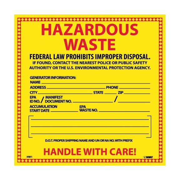 Hazardous Waste Label,3-7/8 In. H,PK100 MHZW17PSC - Walmart.com