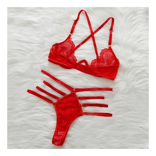 Conjunto de lenceria de encaje de 2 piezas conjunto de lenceria de moda roja Correa de hombro ajustable ligera para la noche de bodas ANGGREK Otros Walmart en linea