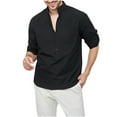 thumbnail image 2 of WREESH Men's Summer Casual Solid Turndown Pullover Long Sleeve Button Down Shirts Black, 2 of 5