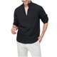 thumbnail image 1 of Blusa y camisa de manga larga con cuello vuelto para hombre, informal, con botones, de lino y algodón, a la moda., 1 of 3