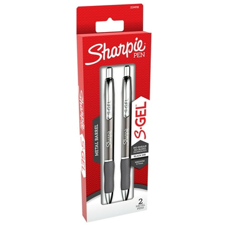 Sharpie S-Gel, Gel Pens, Sleek Metal Barrel, Gunmetal, Medium Point (0.7mm), Black Ink, 2 Count