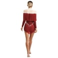 thumbnail image 4 of YiZYiF Women's Tassel Latin Leotard Costumes Rhinestones Shiny Jazz Cha-Cha Tango Samba Dance Dress Burgundy XL, 4 of 7