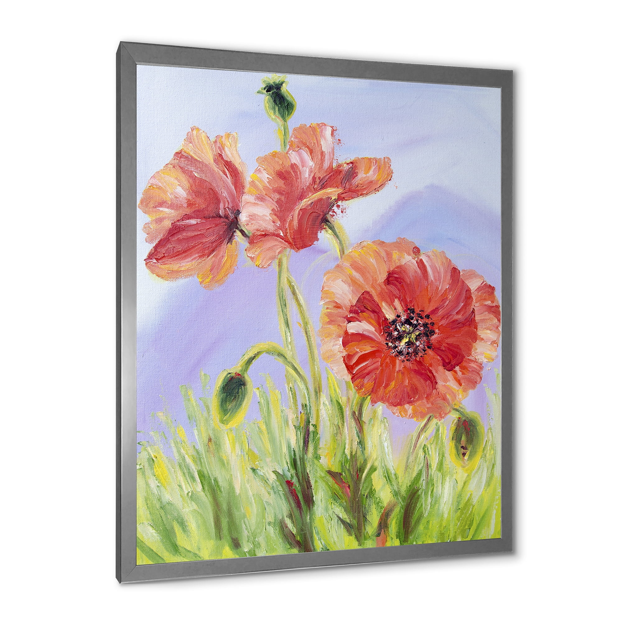 Designart 'Blossoming Poppies At Dawn' Traditional Framed Art Print