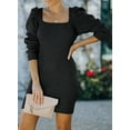 thumbnail image 5 of Asyoly Women Sexy Square Neck Knit Sweater Dress Bubble sleeve Bodycon Mini Pullover Dresses, 5 of 8