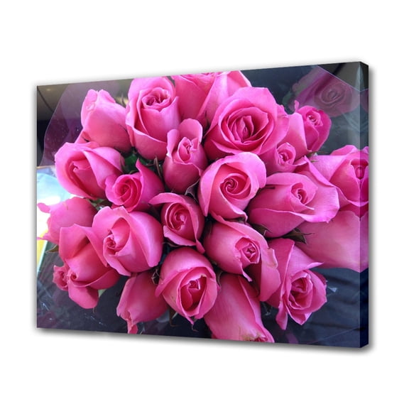 Pink Roses Flower Bouquet Floral Canvas Poster Bedroom Decor Sports Landscape Office Room Decor Gift,Frame-style,12x18inch(30x45cm)