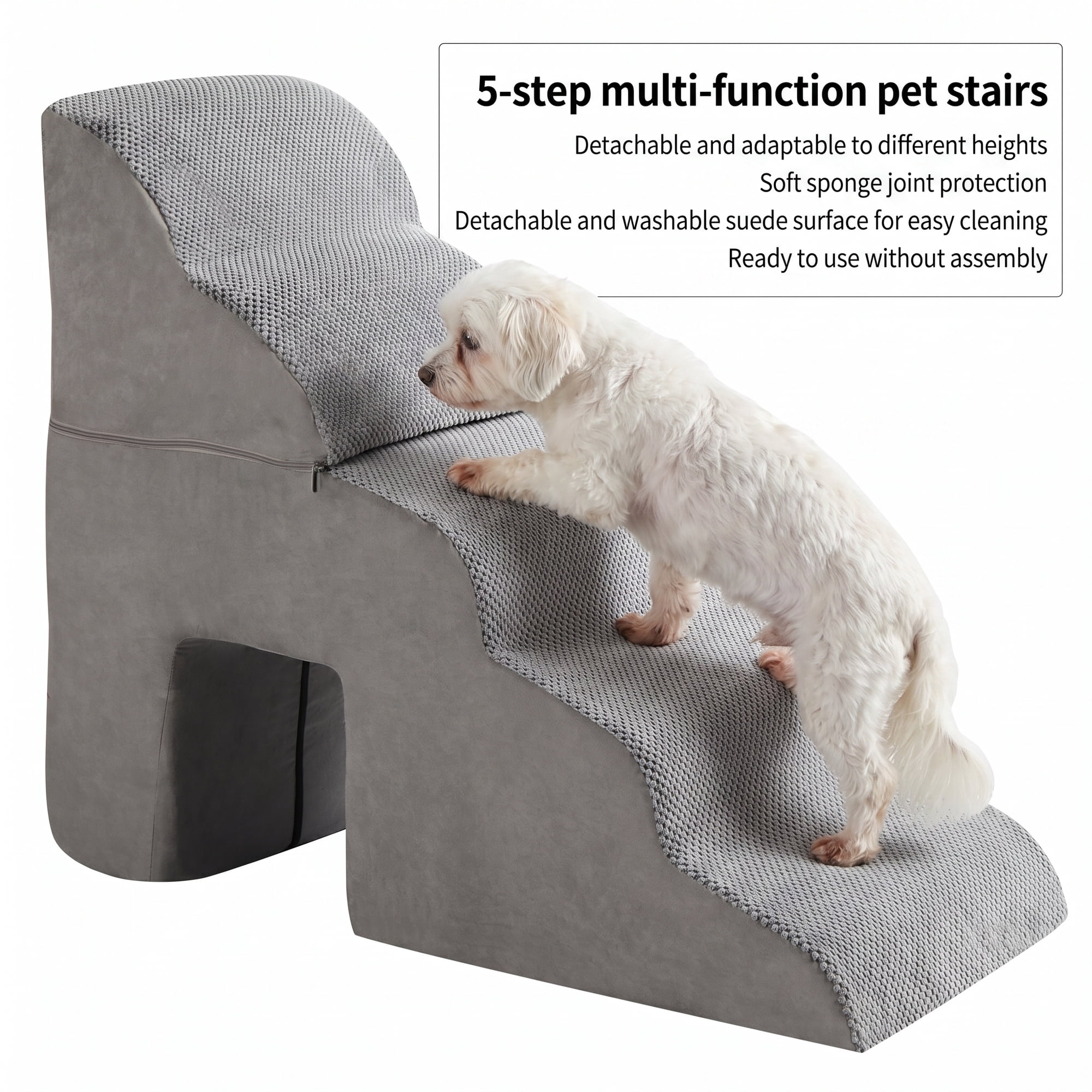  5-Step Dog Ramp, 29" H Dog Stairs for Bed, Non-Slip Sturdy Pet Steps for Small Dogs & Cats to get on High Bed or Couches, Gray