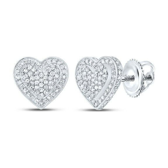 10K White Gold Round Diamond 3D Love Heart Earrings 10mm Statement Stud 1/2 CT.