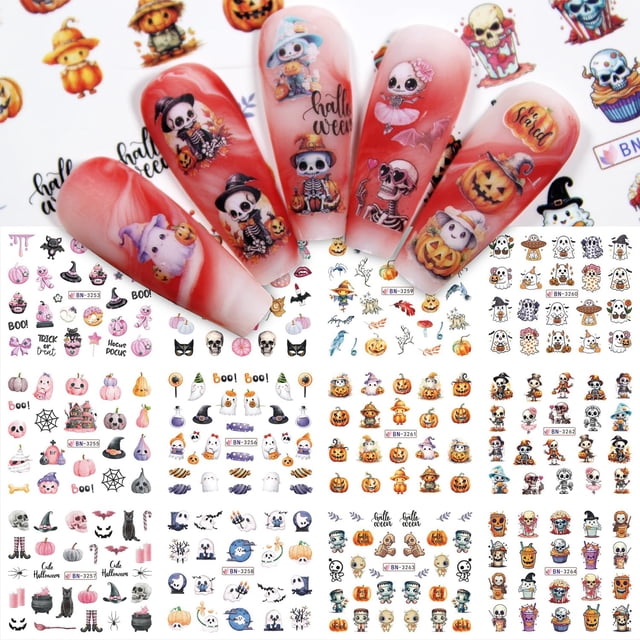 Adhesivos para uñas Lukmexor para Halloween, divertido diseño de calabaza, diseño de fantasma, 12 ho