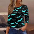 thumbnail image 2 of MVRLSH Womens Tops Shirts Blouse Casual Halloween Graphic Printed 3/4 Length Sleeve Round Neck Loose Fit Blouses, 2 of 4