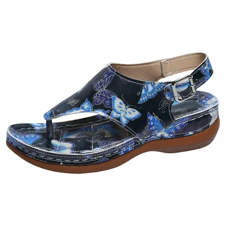 

DVKOVI Women Slides Womens Wedge Sandals Dressy Cute Flip Flops for Women Thong Sandals for Women Spring Flower Back Buckle with Sloping Heel Sandals for Women Blue 37