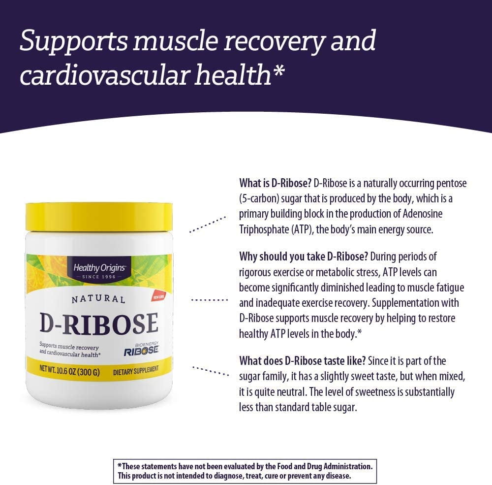 Healthy Origins Natural D-Ribose Powder, 60 Servings
