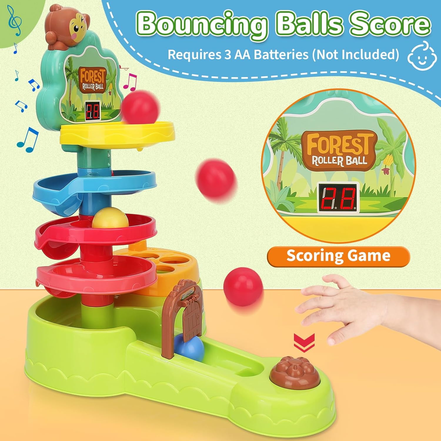 Adofi 3-in-1 Toddler Montessori Toys, Hammer Pound Balls, Shoot Balls Game, Ball Drop Toys for 1-3 Years Old, 1 Year Old Toys for Boys
