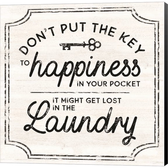 Great Art Now Laundry Art II-Key to Happiness by Tara Reed, Canvas Wall Art, 12W x 12H