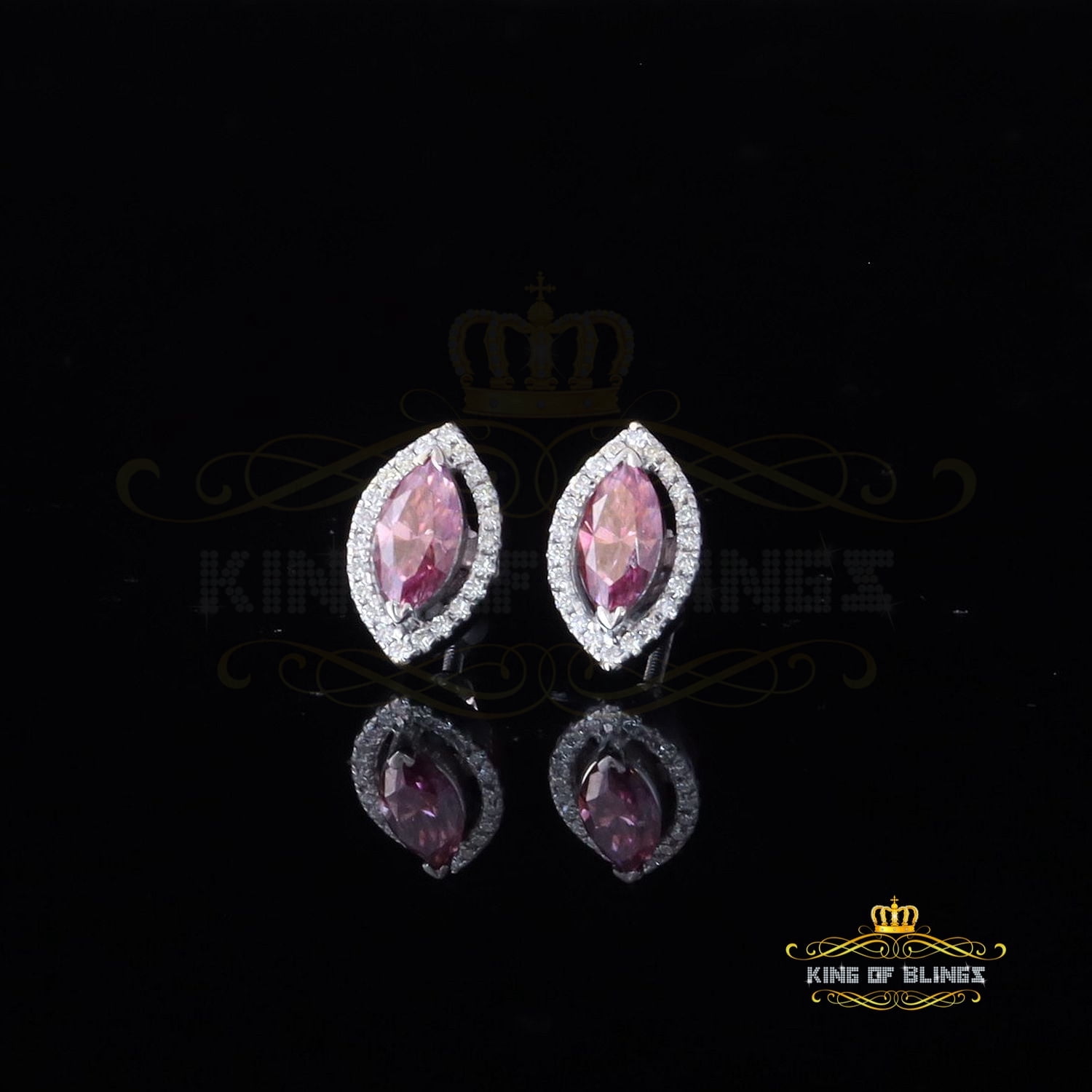 King of Bling's 1.25CT VVS 'D' Pink Moissanite Men's/Women 925 White Silver Stud Earrings