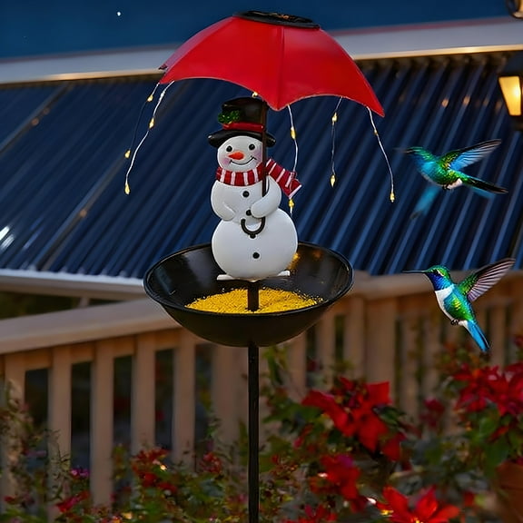 Taicans Solar Snowman Bird Feeder with LED Lights & Umbrella,2 in 1 Automatic Refill Bird Bath & Feeder,37 inch Tall Outdoor Garden Backyard Patio Decor,Weatherproof Garden Decoration