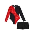 thumbnail image 4 of Yeahdor Kids Girls Long Sleeves Gymnastics Skating Leotard Unitard with Shorts Bottom Set Performance Dancewear Red&Black 8, 4 of 6